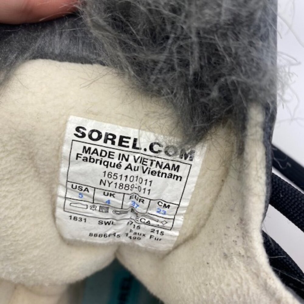 Kids SOREL black and blue lace up snow boots faux fur - Picture 12 of 13